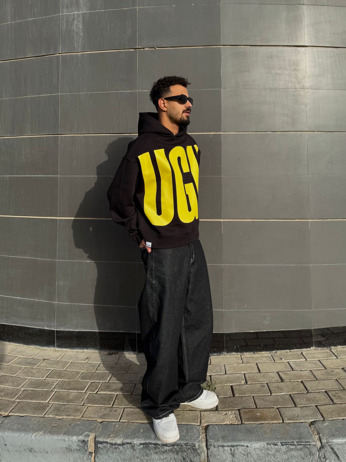 UGH Bold Cropped Boxy Hoodie-Black