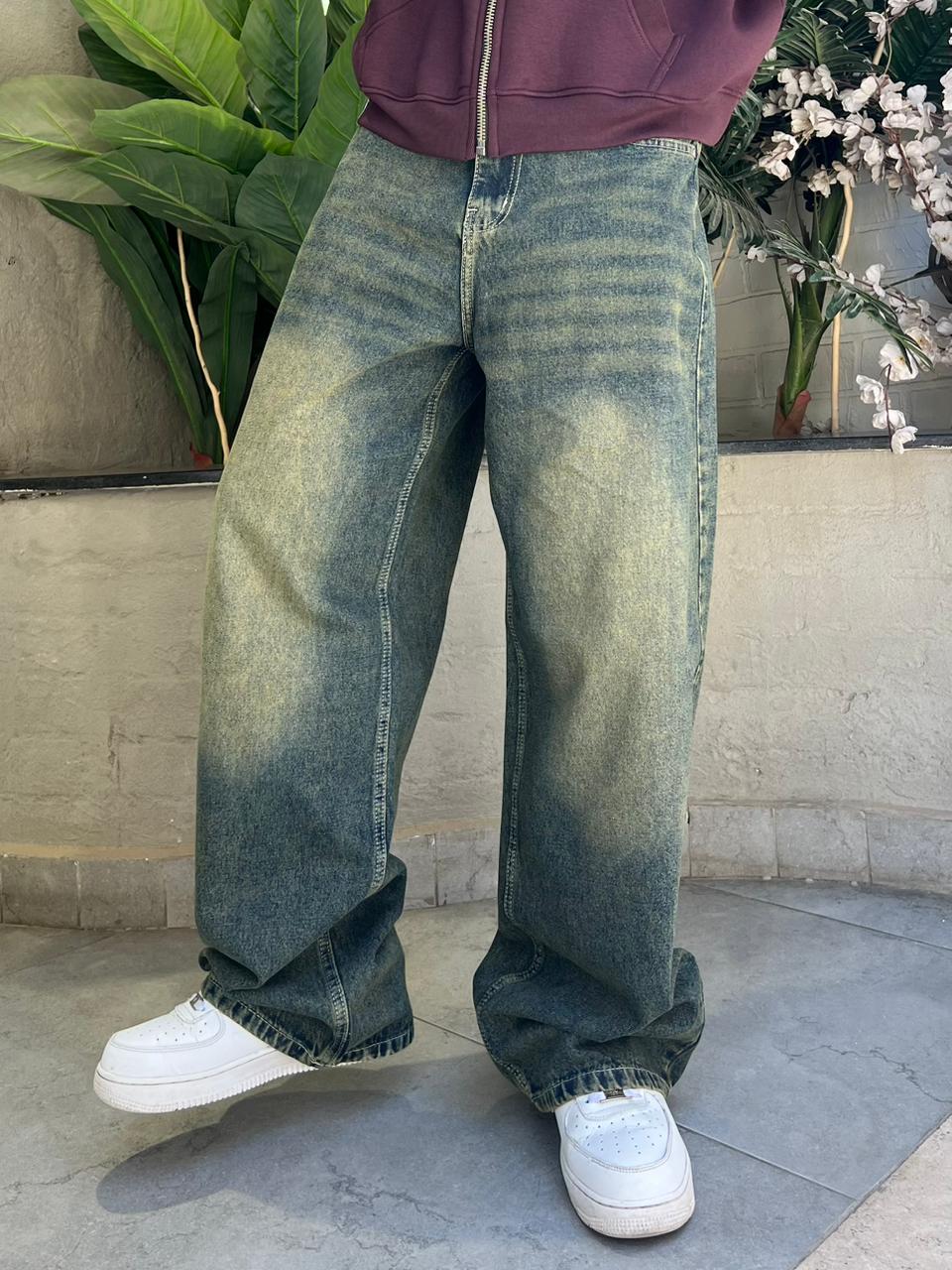 Greenish Whisker Vintage Baggy Denim
