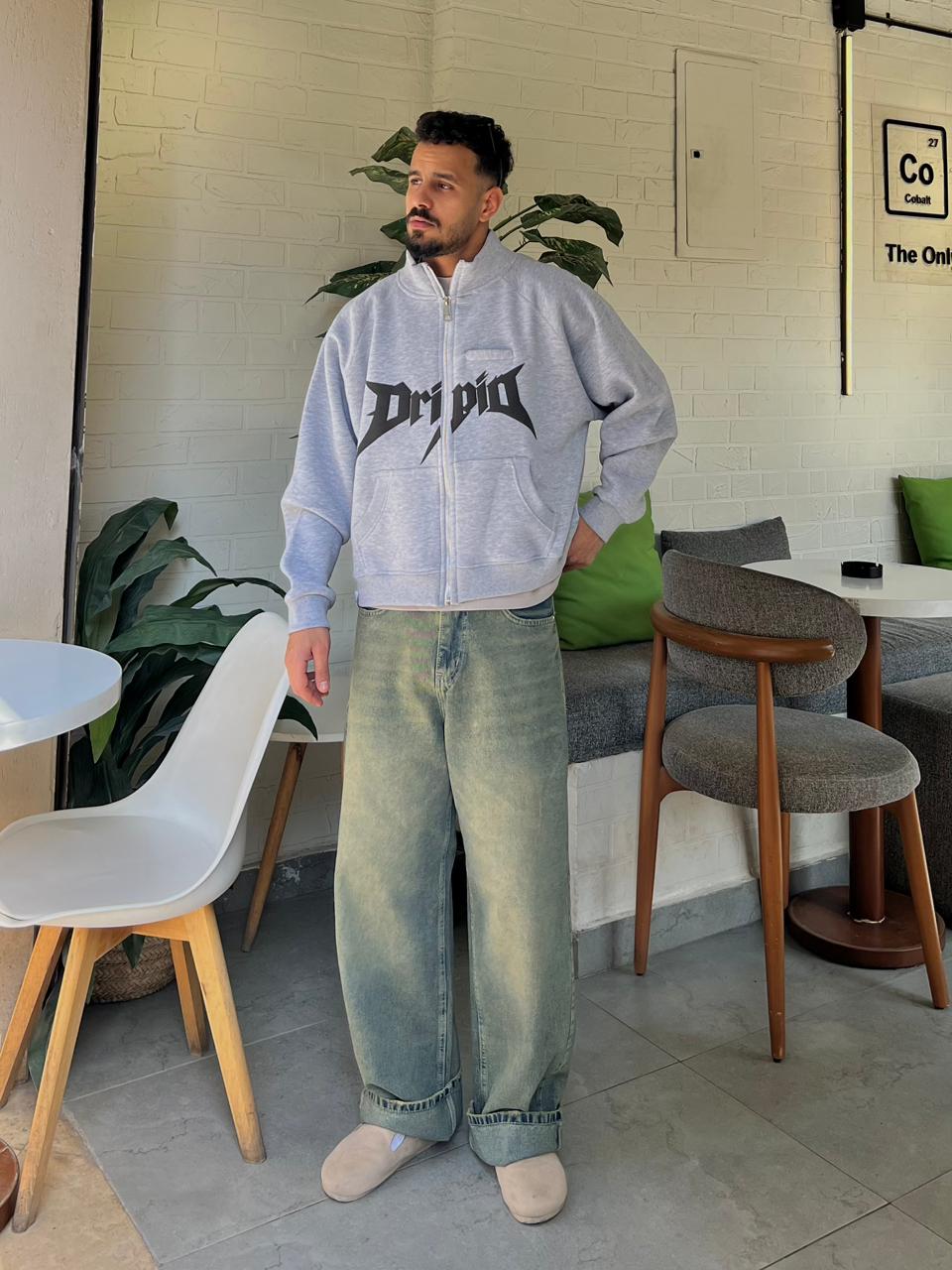Gray Drip Edge Boxy Zip