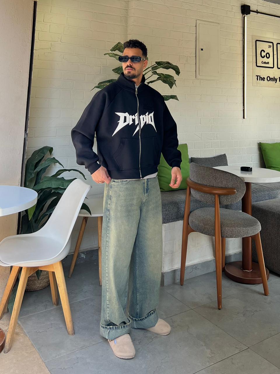 Black Drip Edge Boxy Zip