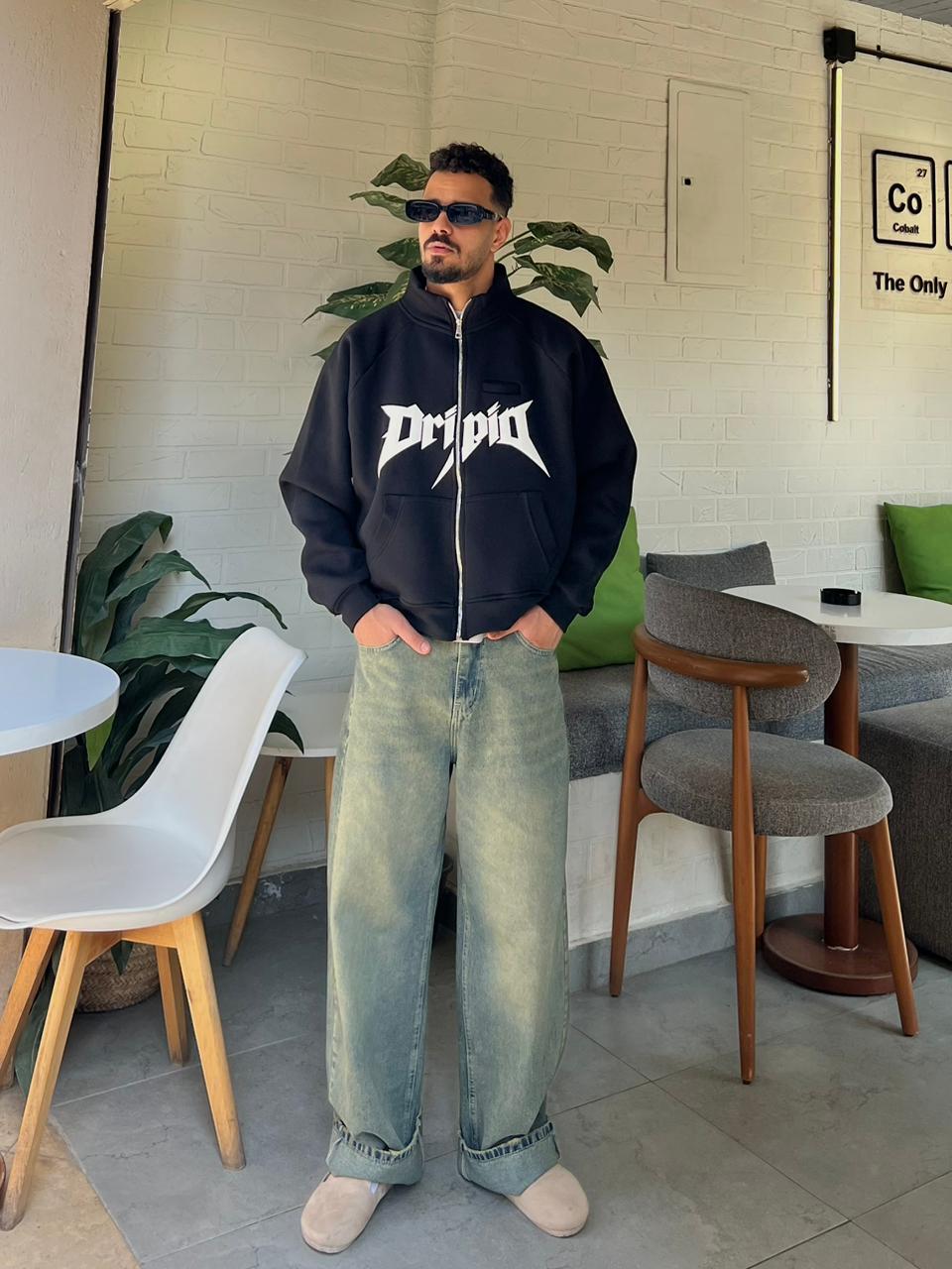 Black Drip Edge Boxy Zip